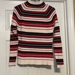 St. John's Bay Women's Size L Rib-Knit Mock Neck Striped Pullover Sweater, Glitt